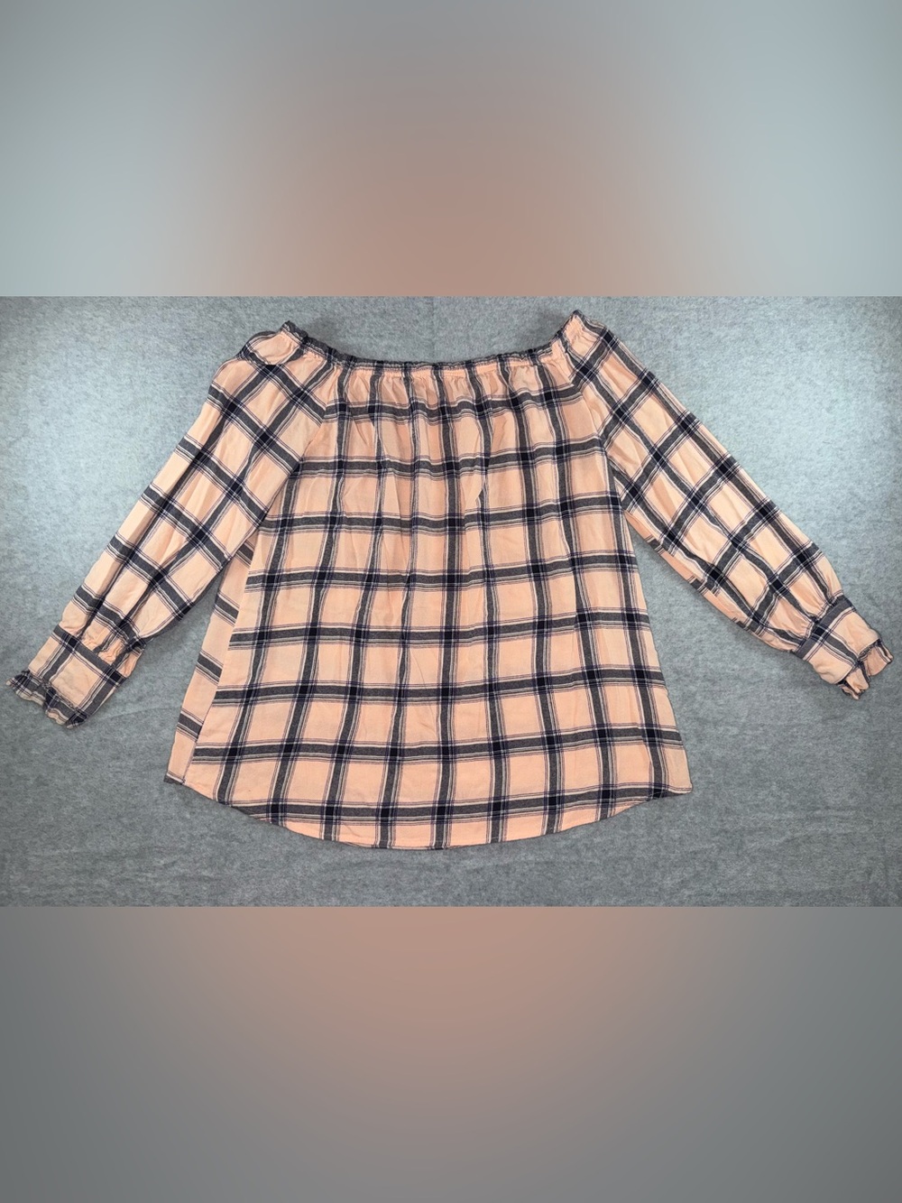 Peach Plaid Off-Shoulder Blouse